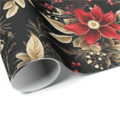 Rode Poinsettia Luxe Kerst Patroon Gift Cadeaupapier (Rol Hoek)
