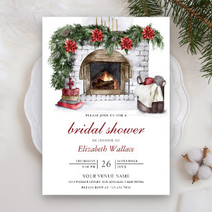 Rode Poinsettia Open Haard Kerst Bruiloft Bridal S Kaart