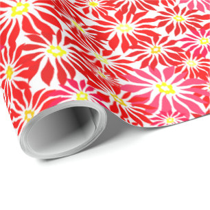Rode Poinsettia Overal Holiday Bloemmotief Wrap Cadeaupapier