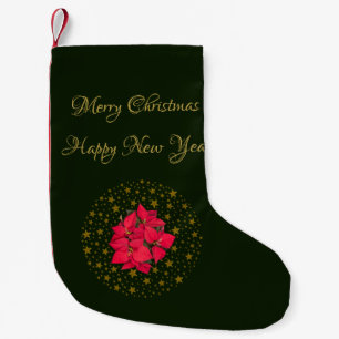 Rode Poinsettia Plant op glitter sterrengroene luc Kleine Kerstsok