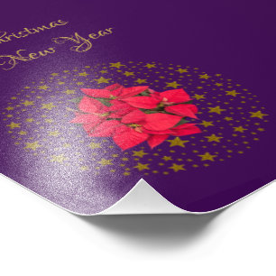 Rode Poinsettia Plant op glitter sterrenhemel paar Foto Afdruk