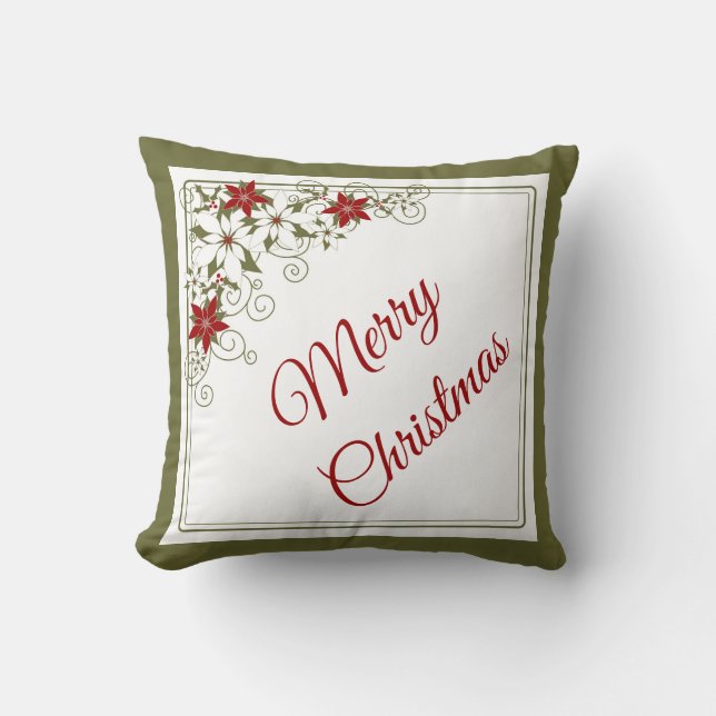 Rode Poinsettia Retro Wervelpatroon Kerstmis Kussen (Voorkant)