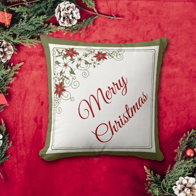 Rode Poinsettia Retro Wervelpatroon Kerstmis Kussen (Creator heeft geüpload)