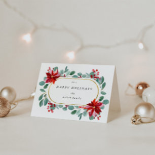 Rode Poinsettia Vakantie Bloemen Monogram Gevouwen Kaart