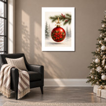 Rode Poinsettia-versiering op dennenboom