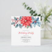 Rode Poinsettia Waterverf Kerstmis Kaart (Staand voorkant)