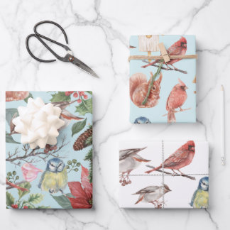  Rode Poinsettia Winter Birds Kerstmis Inpakpapier Vel