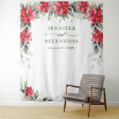 Rode Poinsettia Winter Bruiloft Photo Booth Achter Wandkleed (In situ)