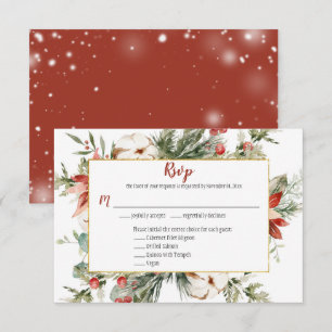 Rode Poinsettia Wintergroene Kerstmis Goud RSVP Kaartje