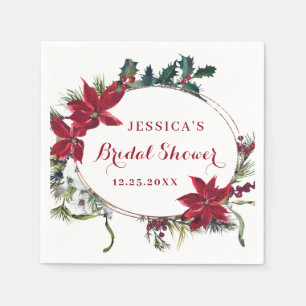 Rode Poinsettia Zalig Kerstfeest Bruiloft Papier Servet