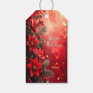 Rode Poinsettia's en Bessen Cadeaubijsluiter Cadeaulabel