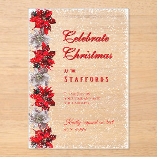 Rode Poinsettia's in Sneeuw Acryl Uitnodiging Uitnodigingen