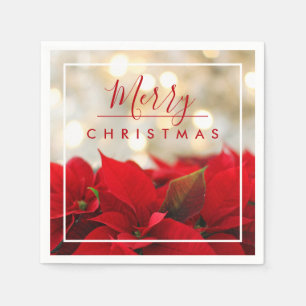 Rode Poinsettia's met Gouden Bokeh Zalig Kerstmis Servet