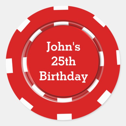 Rode poker chip casino party sticker label (Voorkant)