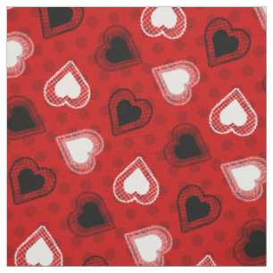 Rode Polka Dots Lace Hearts Stof