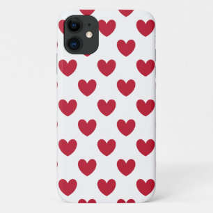 Rode polka harten op wit iPhone 11 hoesje