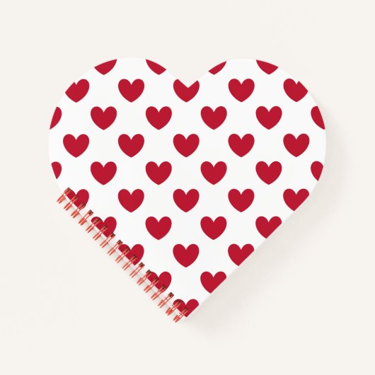 Rode polka harten wit notitieboek (Voorkant)