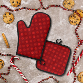 Rode polka stippen Abstract moderne elegante Kerst Ovenwant & Pannenlap Set