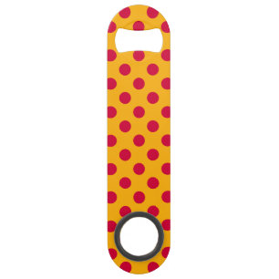Rode polka-stippen op geel speed flessenopener