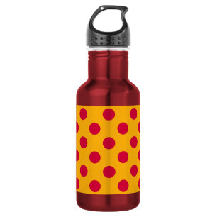 Rode polka-stippen op geel waterfles