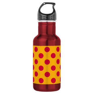 Rode polka-stippen op geel waterfles