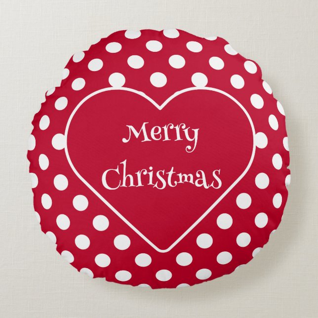 Rode + Polka witte Stippen Rond Kussen (Voorkant)