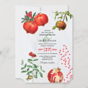 Rode Pomegranaat Botanische mediterrane bruiloft Kaart