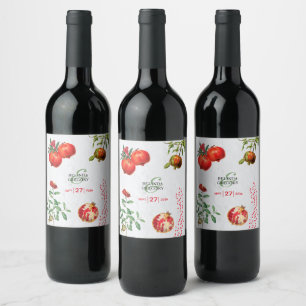 Rode Pomegranaat Botanische mediterrane bruiloft Wijn Etiket