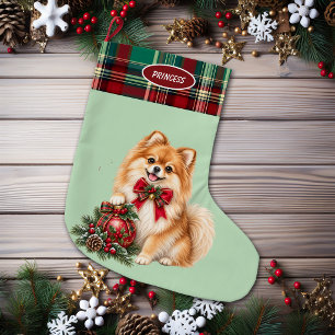 Rode Pomeranian geruite rand Grote Kerstsok