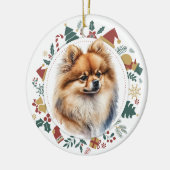 Rode Pommerse Hond Kerstkrans Keramisch Ornament (Links)