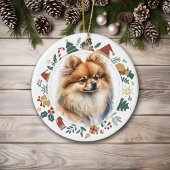 Rode Pommerse Hond Kerstkrans Keramisch Ornament