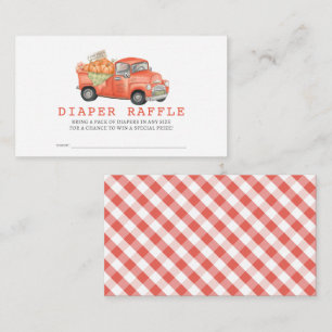 Rode pompoen vrachtwagen Gingham Luier Raffle Tick Informatiekaartje