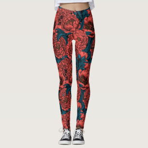 Rode pony-bloemen en -moten leggings