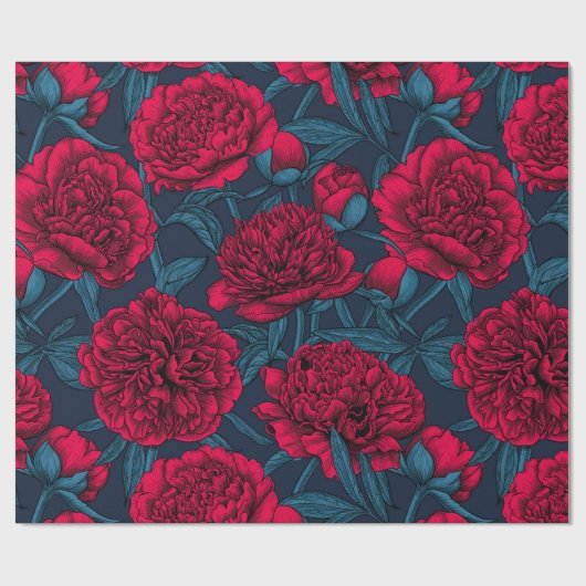 Rode pony tuin in donkerblauw cadeaupapier (Vlak)