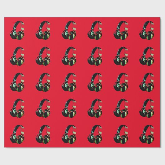 Rode Pop Art Hoofdtelefoon Kerst Wrapping Paper Cadeaupapier (Vlak)