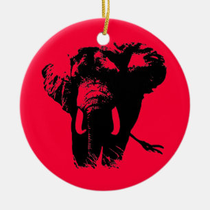 Rode Pop Art Olifant Kerstornament Keramisch Ornament