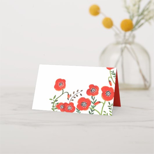 Rode poppenkaart voor moderne bloemetjesbruiloft (Achterkant)