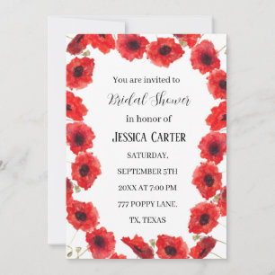 Rode Poppies Bloemen Waterverf Boho Vrijgezellenfe Kaart