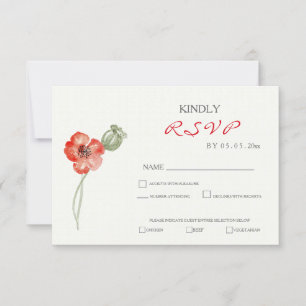 Rode Poppies bloemenbruiloft RSVP-kaart RSVP Kaartje