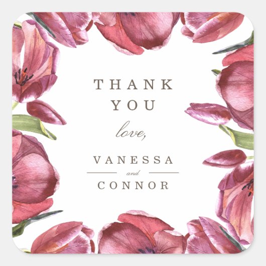 Rode Poppies Elegant Monogram Bruiloft Dank u Vierkante Sticker (Voorkant)