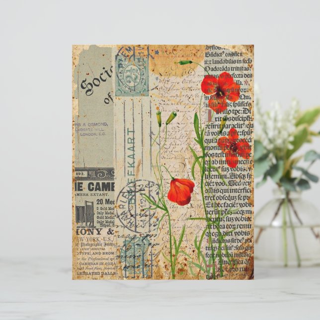 Rode poppies junk journal collage (Staand voorkant)