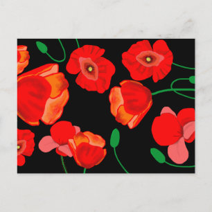 Rode poppies op zwarte achtergrondafbeelding briefkaart