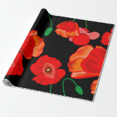 Rode poppies op zwarte achtergrondafbeelding cadeaupapier (Uitgerold)