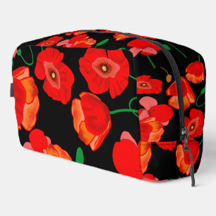 Rode poppies op zwarte achtergrondafbeelding toilettasje