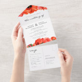 Rode poppies waterverf bruiloft all in one uitnodiging (Afscheurbaar)