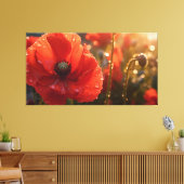 Rode Poppy Bloem met Waterdruppeltjes - Bloemen Canvas Afdruk (Insitu (Woonkamer))