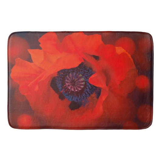 Rode Poppy Donkere Achtergrond & Bokeh Effect Badmat (Voorkant)