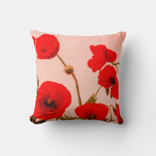 Rode Poppy Flowers Abstract Kleurrijk Sangria Roze Kussen
