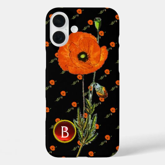 RODE POPPY IN BLACK RUBY GEMSTONE MONOGRAM Case-Mate iPhone CASE (Achterkant)