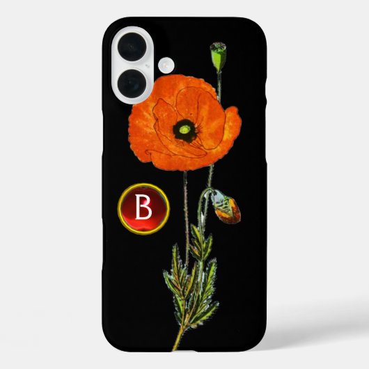 RODE POPPY IN BLACK RUBY GEMSTONE MONOGRAM Case-Mate iPhone CASE (Achterkant)